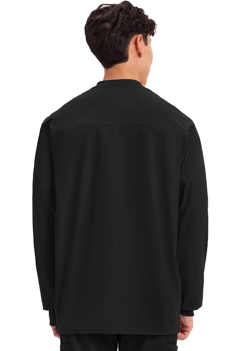 Cherokee Menâ€™s Scrub Jacket Snap Front Medical with 3 Pockets, Knit Cuffs, Soft Fade Resistant 2-Way Stretch - WW360, M, Black - Image 3